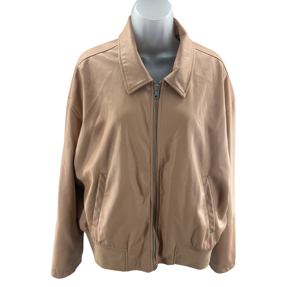 Levis Womens Faux Leather Bomber Jacket Tan Full Zip‎ VINTAGE XL